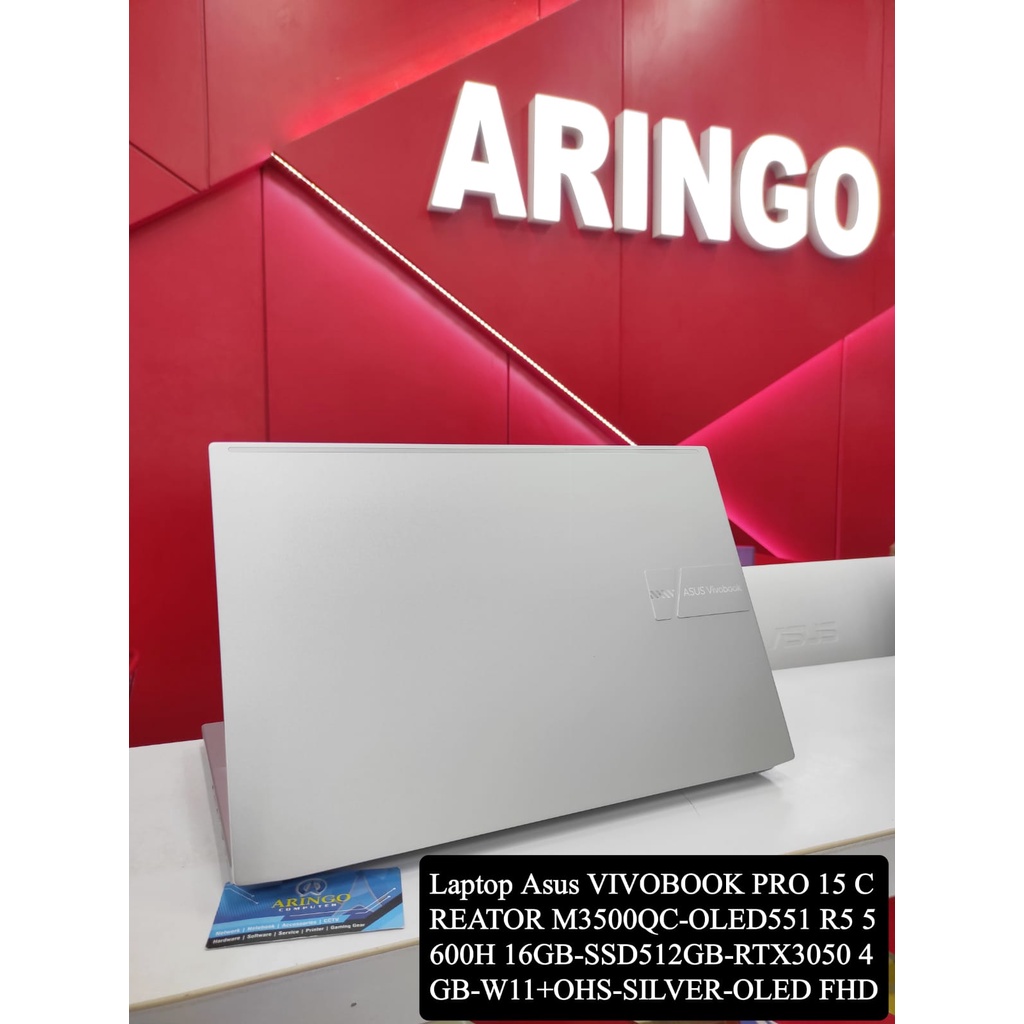 Laptop Asus VIVOBOOK PRO 15 CREATOR M3500QC-OLED551 R5 5600H 16GB-SSD512GB-RTX3050 4GB-W11+OHS-SILVER-OLED FHD