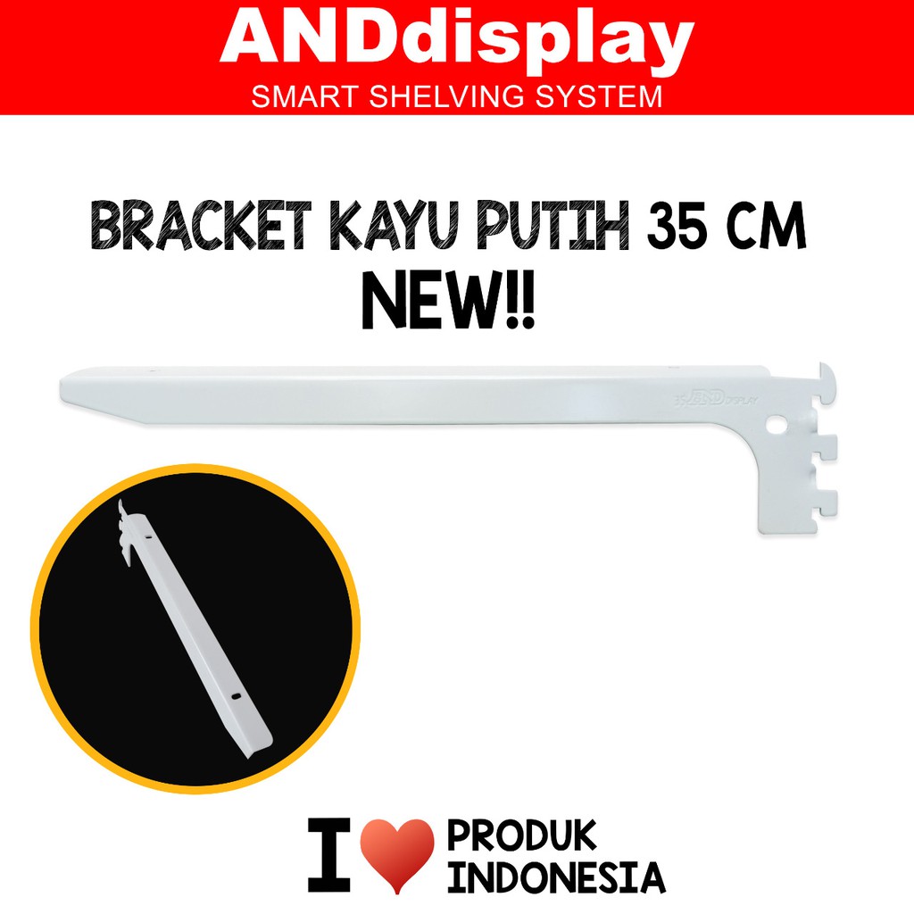 DAUN AMBALAN BRACKET KAYU 35 CM PUTIH PENYANGGA RAK BRAKET ANDDISPLAY