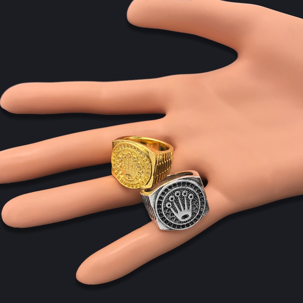 Hu Hu Hu Hu Hu Alat Bantu Pasang Kacamata♡ Cincin Desain Ukiran Mahkota Gaya Hip Hop Rocker Untuk Pria Dan Wanita