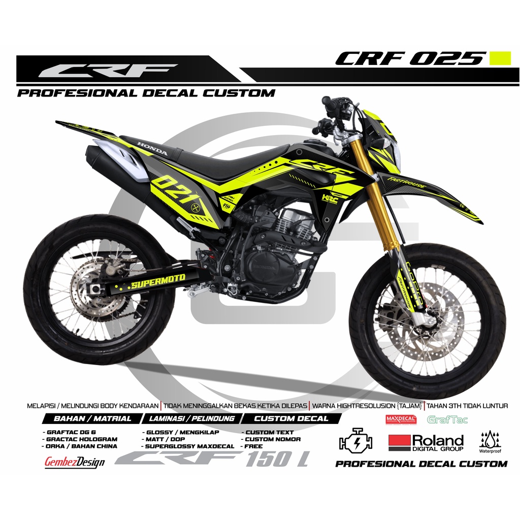 STICKER DECAL CRF 150L FULLBODY CUSTOM SUPERMOTO MURAH TERBARU HITAM LIS KUNING