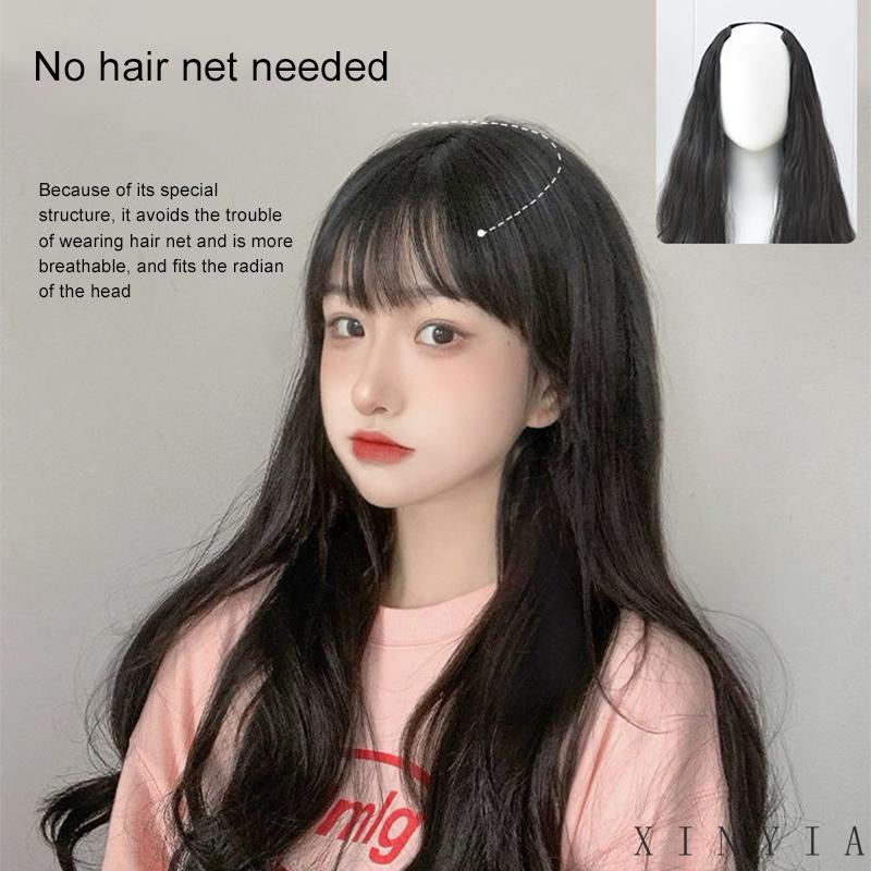 Wig Rambut Panjang Keriting Gelombang Besar Bentuk U Model One Piece Untuk Wanita