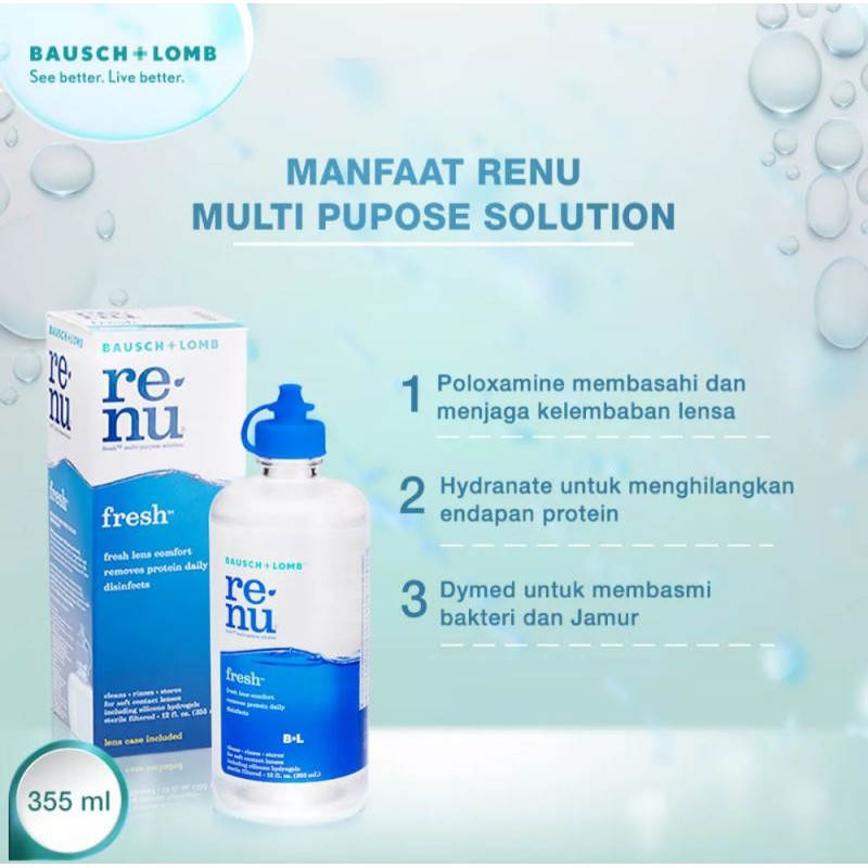 Cairan pembersih softlens RENU/air pencuci &amp; perendam soflen renu biru by bausch+lomb 350ml