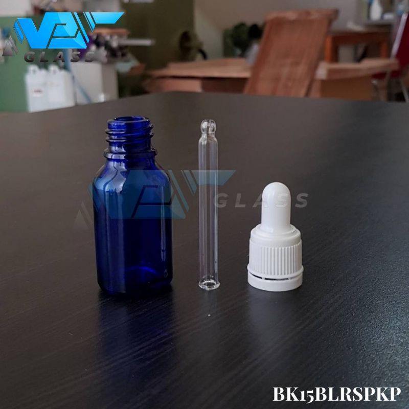 botol kaca pipet 15ml tebal biru / botol serum 15ml /botol tetes 15ml