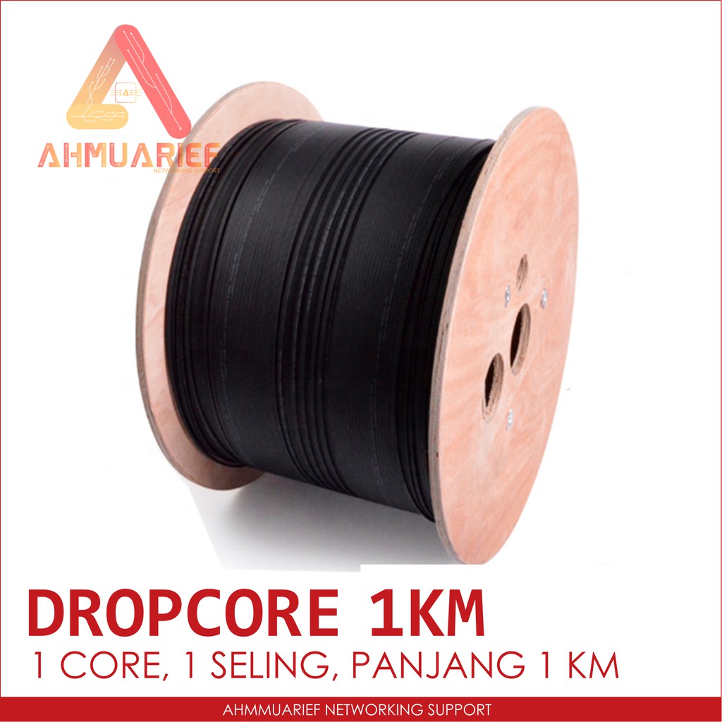 Kabel Cable Dropcore Dropwire Fiber Optik 1 Core 1 Seling Panjang 1KM 1000M 1 Roll Optic Bukan Patchcord Precon atau Pigtail