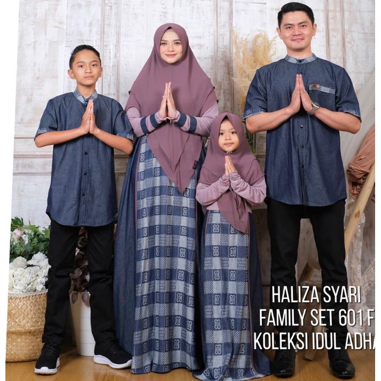 family set GAMIS HALIZA SYARI 601 F gamis denim sarimbit