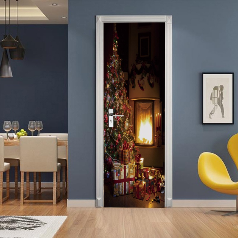 Zzz 2pcs / set Stiker Dinding / Pintu / Kulkas Motif Pohon Natal 3D Anti Air Untuk Dekorasi Rumah