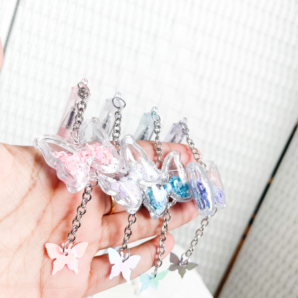 PULPEN GANTUNGAN KUPU KUPU GLITTER MANIK BOLPEN GANTUNGAN LUCU IMUT KADO UNIK COD-4