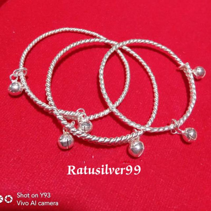 Gelang kroncong baby/anak perak 99 silver/sepuh mas 24k