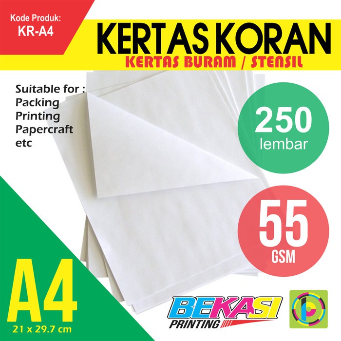 

Unik Kertas Koran A4 | 250 lembar | Buram / Stensil Diskon