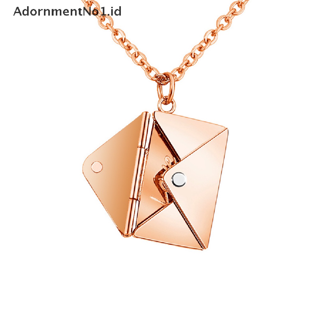 (AdornmentNo1) Kalung Rantai Titanium Dengan Liontin Amplop Motif Tulisan Love Untuk Wanita