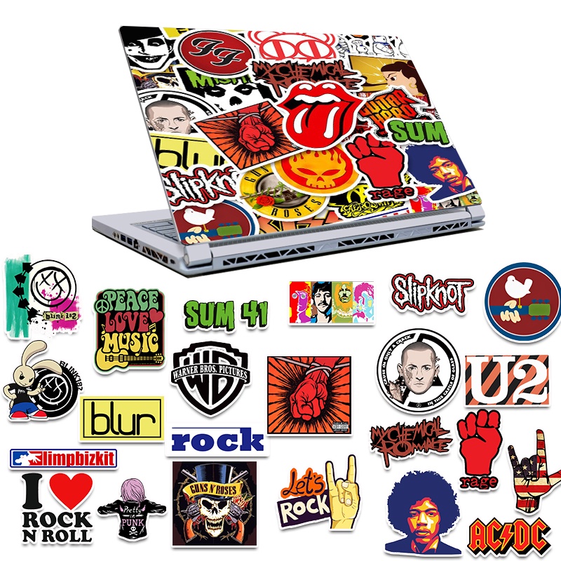 52pcs Stiker Hip Hop Rock Band Tahan Air Untuk Laptop / Motor / Skateboard / Koper / Gitar