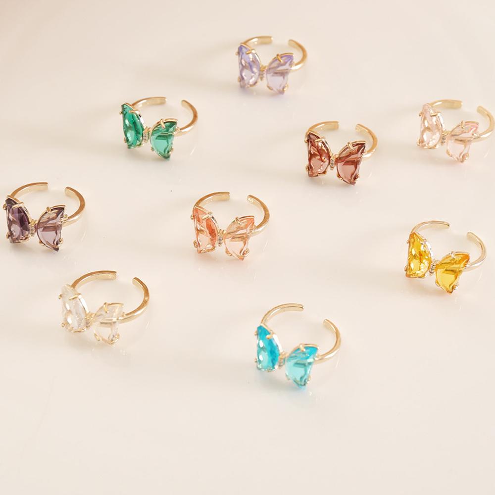 [Elegan] Cincin Jari Kupu-Kupu Warna-Warni Fashion Gaya Sederhana Transparan Hadiah Untuk Wanita Perhiasan Kristal