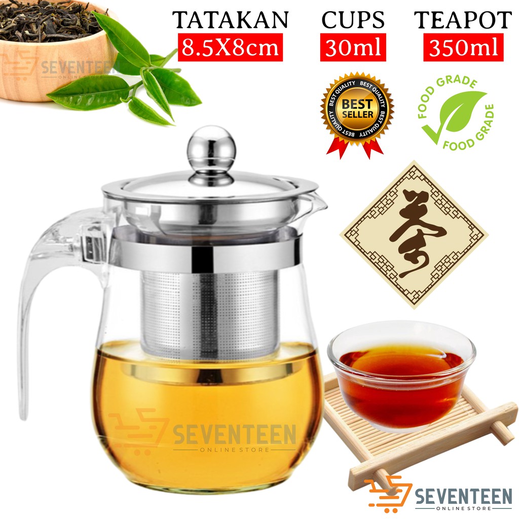 TEAPOT KACA 350ML C16 SARINGAN TEH STAINLESS TEKO TEAPOT GLASS / GELAS KECIL KACA TATAKAN BAMBU