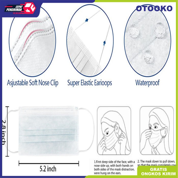 Masker 3 ply 3ply isi 50 putih polos korea white Earloop bedah BFE 95