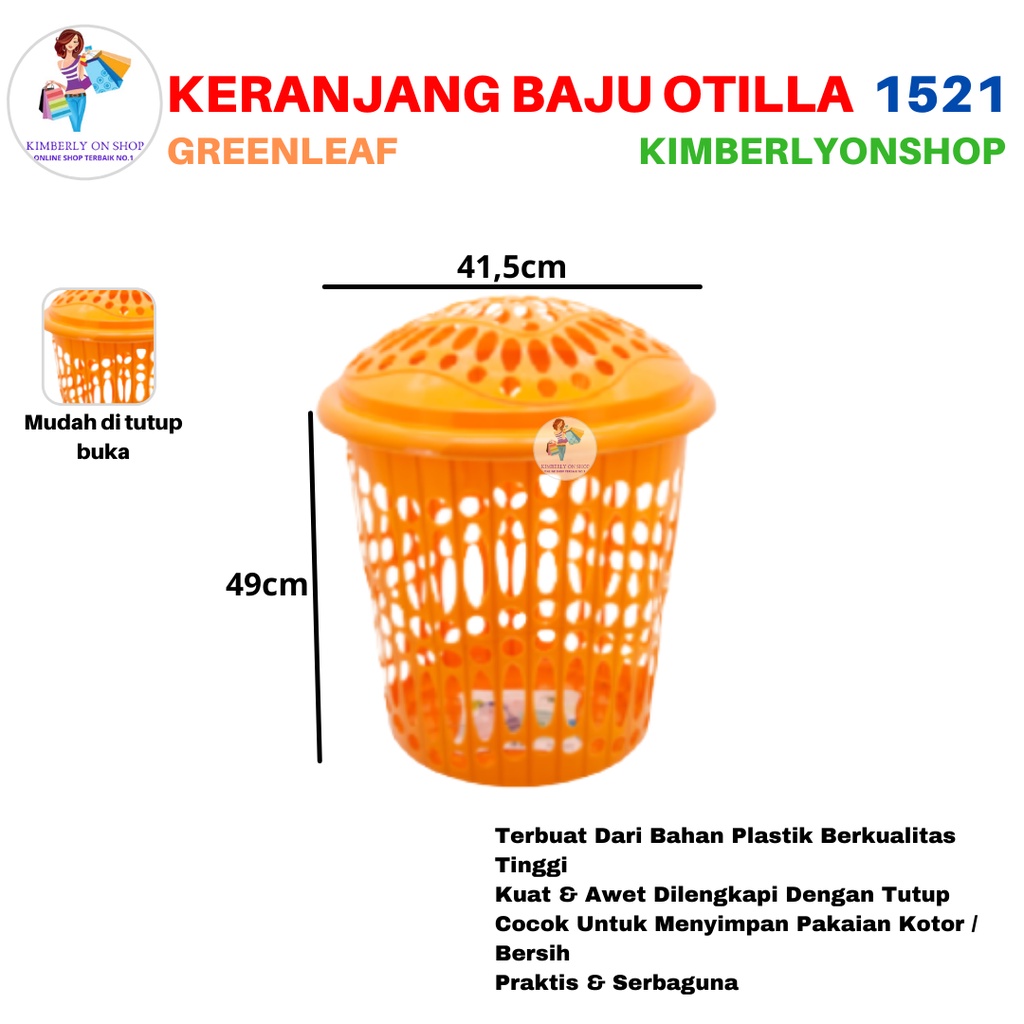 Keranjang Pakaian Baju Laundry Basket Plastik Otilla 1521 Green Leaf