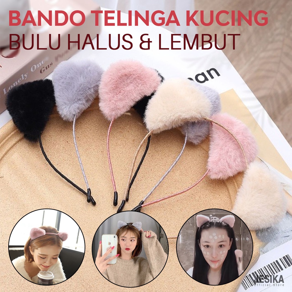 Bando wanita telinga kucing lucu korea bahan halus lembut