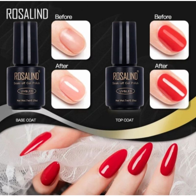 ROSALIND Base Coat, Top Coat dan Diamond Top Coat Nail Gel UV LED / Kutek/ Cat Kuku