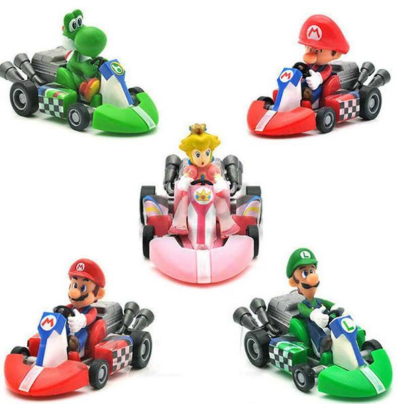 5.5cm Super Mario Bros Kart Pull Back Car Figures Action Figure Doll Kids Toys 6 PCS Collectibles