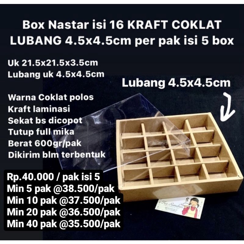 

Box Nastar isi 16 KRAFT COKLAT⁣ LUBANG 4.5x4.5cm per pak isi 5 box