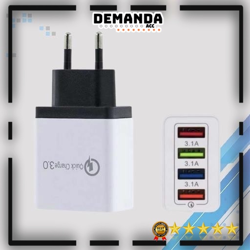 Charger USB Fast Charging QC3.0 4 Port 3.5A / Adaptor Charger Fast Charging Samsung iPhone Xiaomi Vivo Oppo / Charger Fast Charging 18W / Kepala Casan Type C Micro Usb Robot Pengisian Daya Cepat / Pala Casan iPhone / Colokan Usb Murah Original