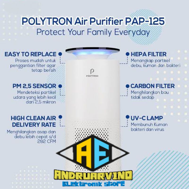 POLYTRON AIR PURIFIER PAP 125 WITH HEPA FILTER COVER AREA 25m2
