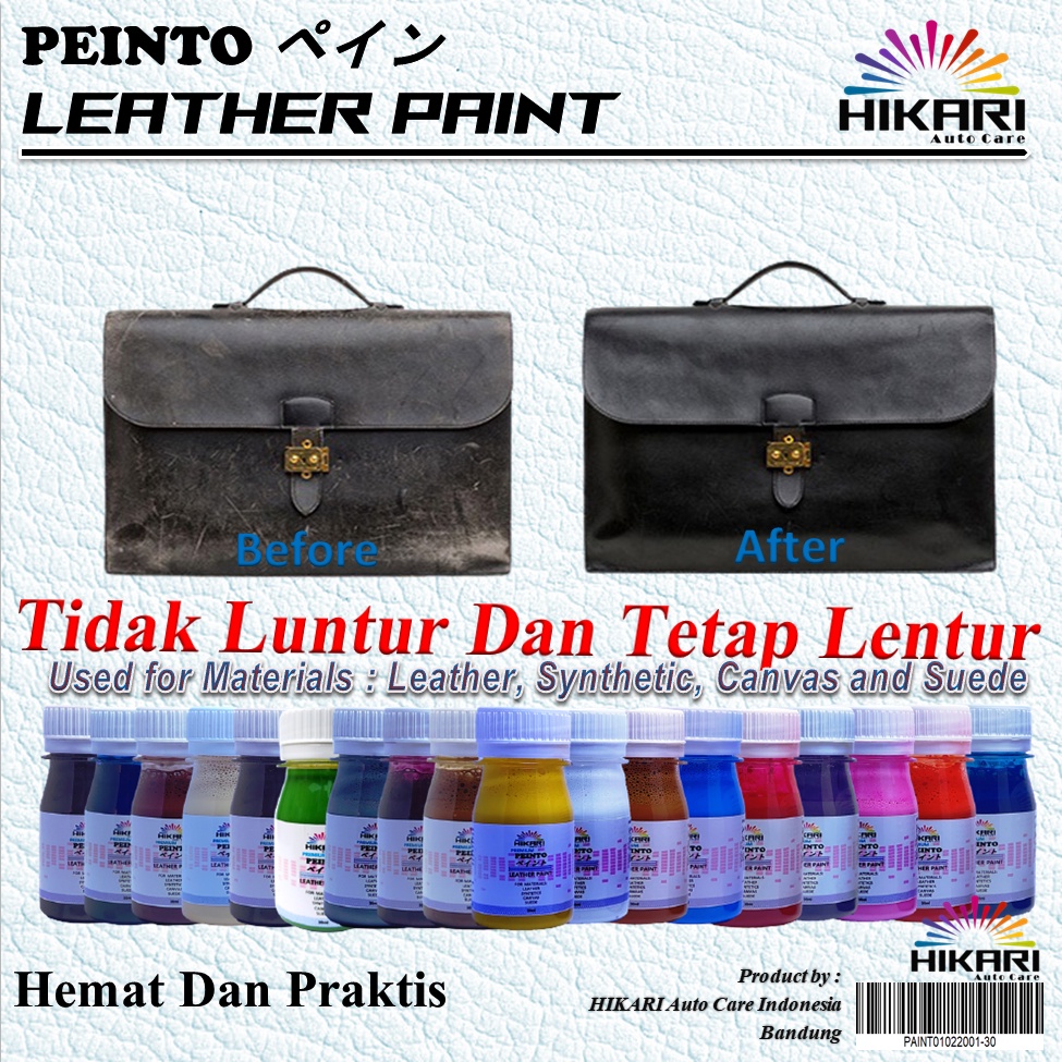 PEINTO Leather Paint Cat Sepatu , cat Tas , cat Jaket , cat topi , cat Jok Mobil  Bahan Kulit  Sintesis Oscar Canvas / kanvas / kain dan Suede Waterbased