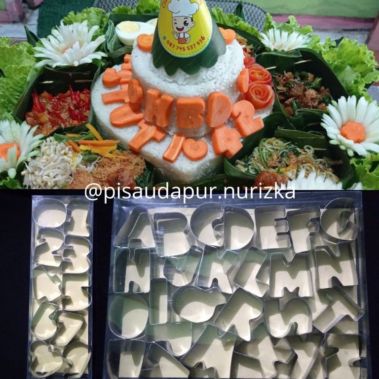 PAKET LENGKAP>>>Cetakan wortel cutter huruf angka stainless tumpeng garnish / Cetakan wortel cutter 