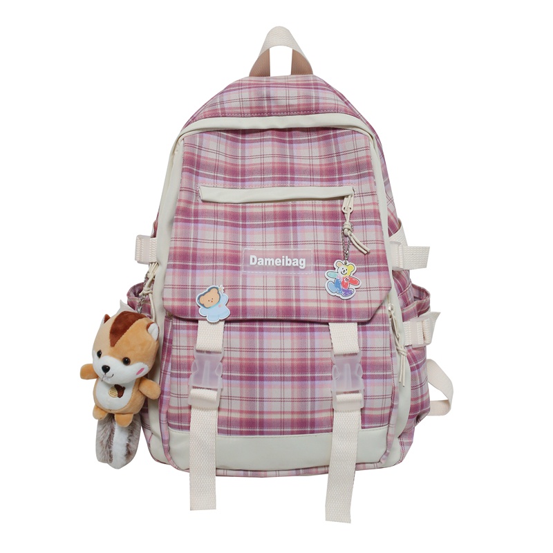 WYK92 Tas Ransel Wanita Pria Sekolah Kuliah Kotak CrossLine Backpack Impor TKM-Pink