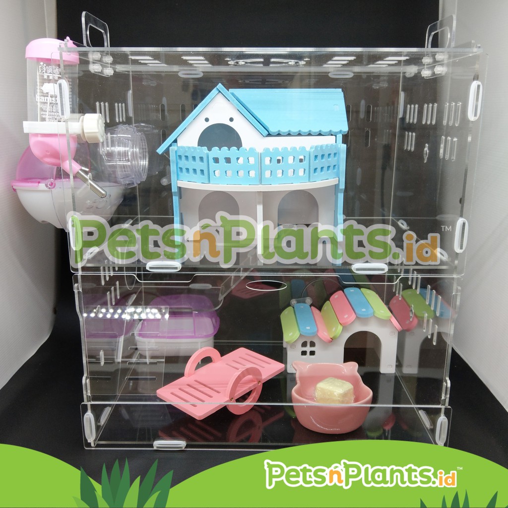 Kandang Hamster Cage Akrilik Acrylic Crystal Clear Import 2 Susun 35x25x37 CM