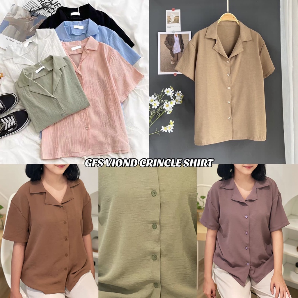 BEAFST - ZFS OOTD Kemeja Oversize BUNA / VIOND CRINCLE AIRFLOW DOWN / Hem Crincle Wanita Terbaru / Pakaian Kerja / Kemeja Polos Formal / Hem Casual wanita / Fashion Wanita Modis / Kemeja Lengan pendek / Terlaris / Termurah