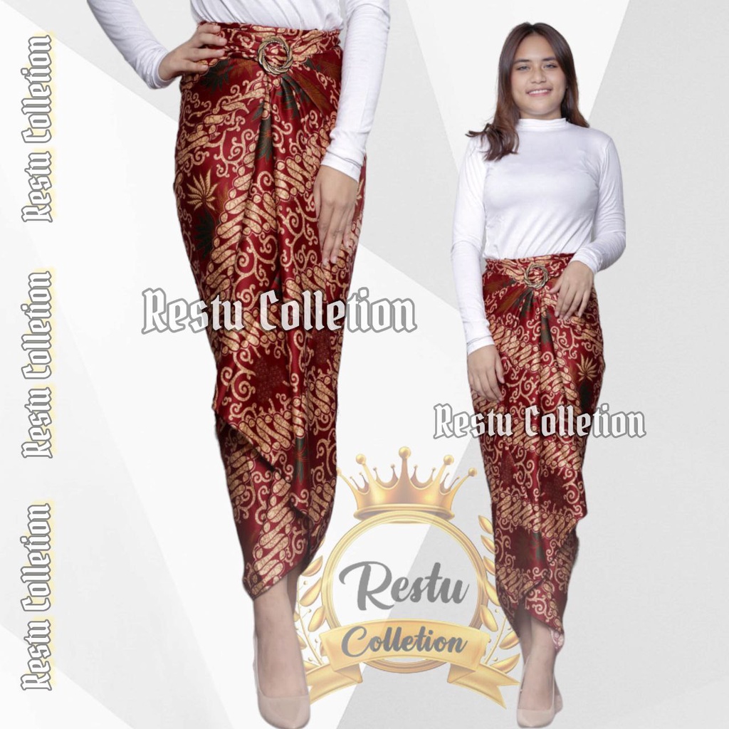 COD Restu Colletion Rok Lilit Songket Serut Batik Bawahan Kebaya Wisuda Kemeja Bloese Kondangan Nikahan Tunangan Wanita Allsize Bahan Satin HQ Premium Cerry Silver