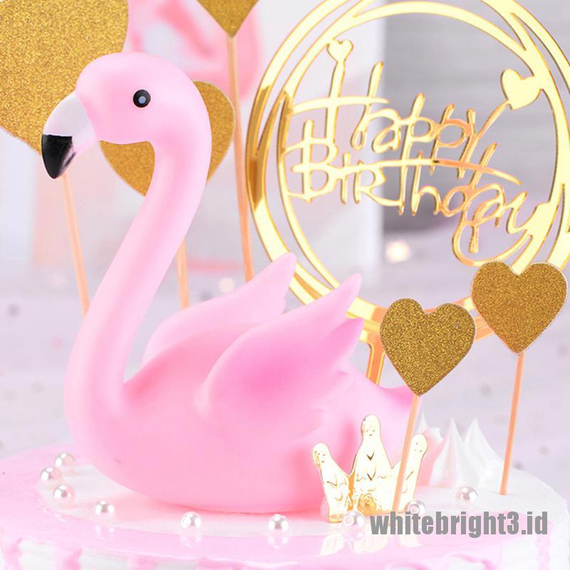 (white3) Topper Kue Bentuk Flamingo Pink Untuk Dekorasi Pernikahan / Ulang Tahun