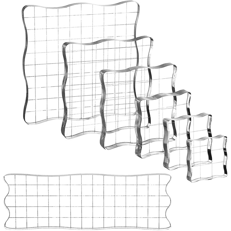 7 Pieces Clear Stamp Blocks, Acrylic Stamping Blocks Tools Set with Grid for Scrapbooking Crafts, Cards, Schedule Book