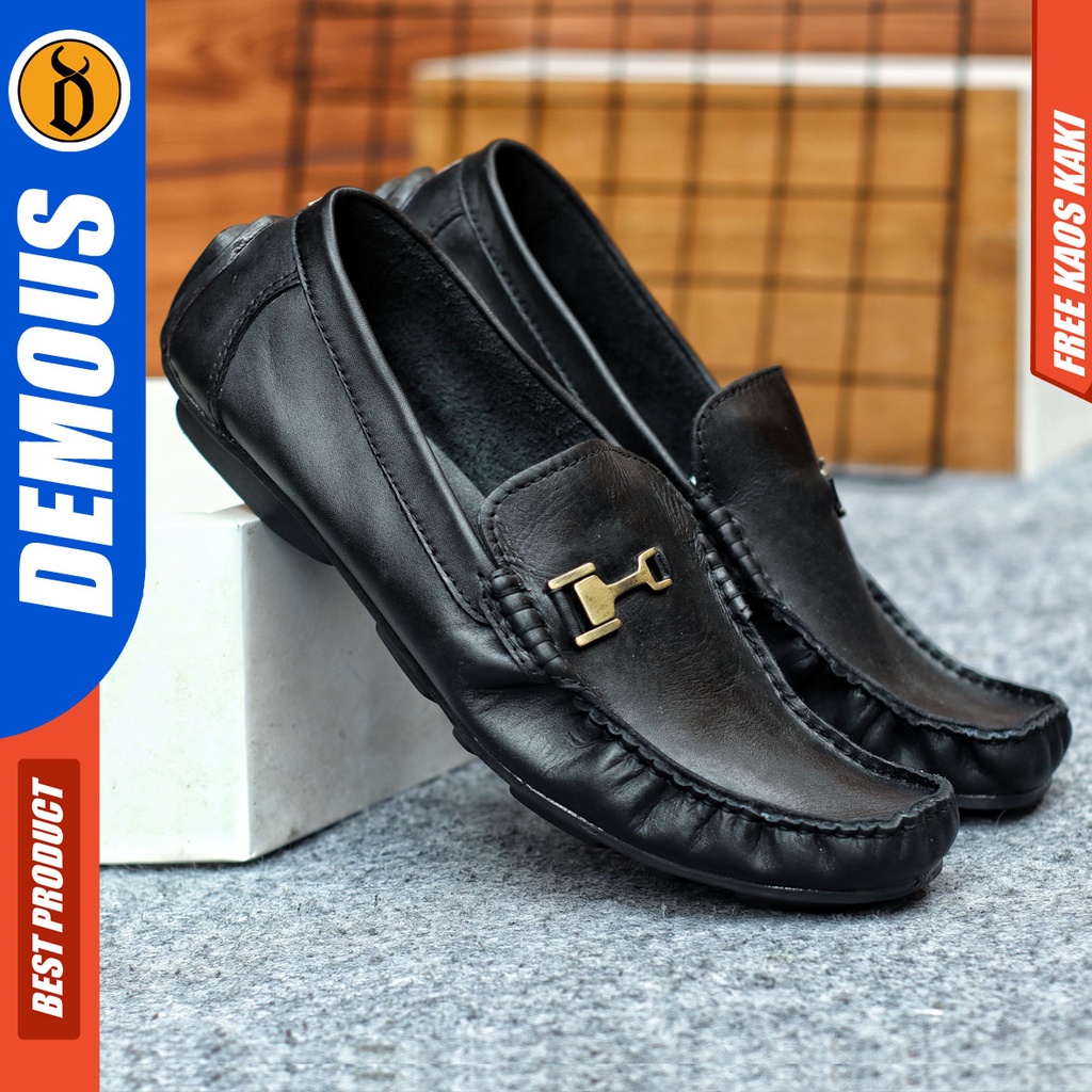 Sepatu Formal Pria Sepatu Casual Pria Kulit Asli Slop Sepatu Pantofel Kerja Kantor Kuliah Kondangan Sepatu Hitam Pria DEMOUS RINSIDE