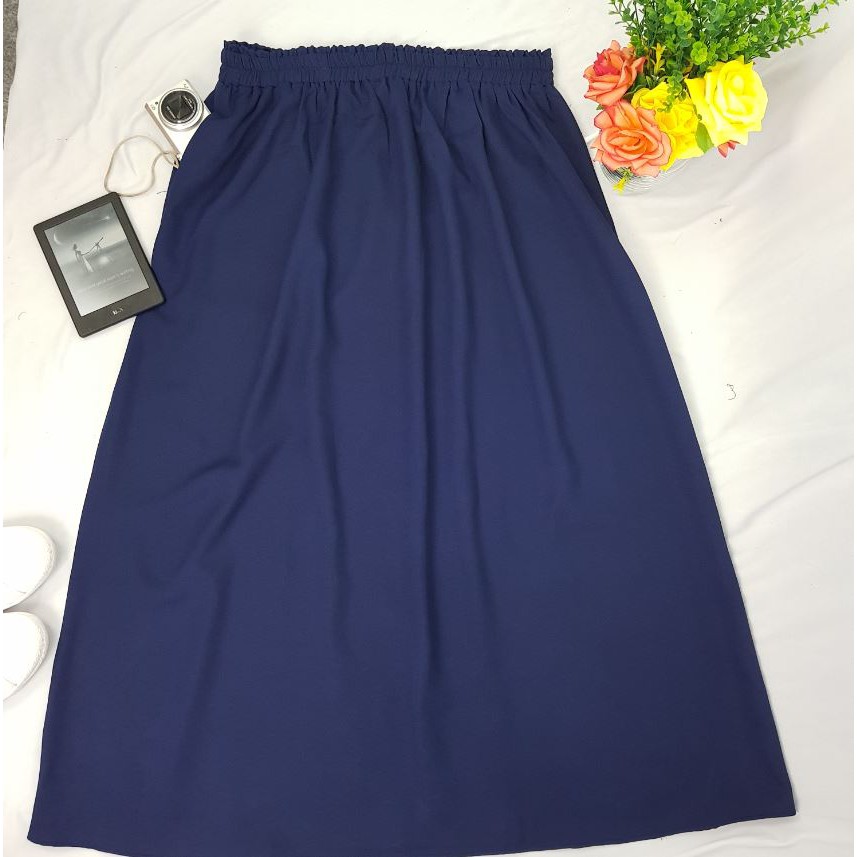 ROK SUPER JUMBO MOSCREPE BIGSIZE - LP 150 CM -  BB 100 KG KEATAS - BISA COD - BUMIL - BAHAN NYAMAN-NAVY