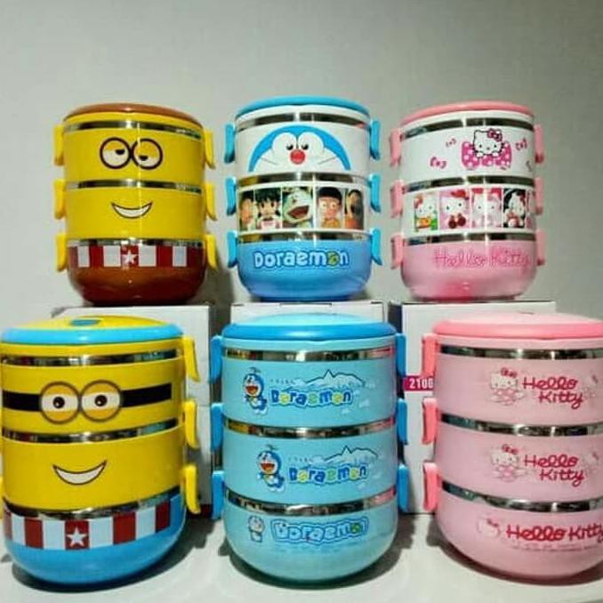 Dapur-Terbaik-747S8- Rantang Karakter 3 Susun Motif Lunch Box Tempat Nasi Sayur Unik Lucu