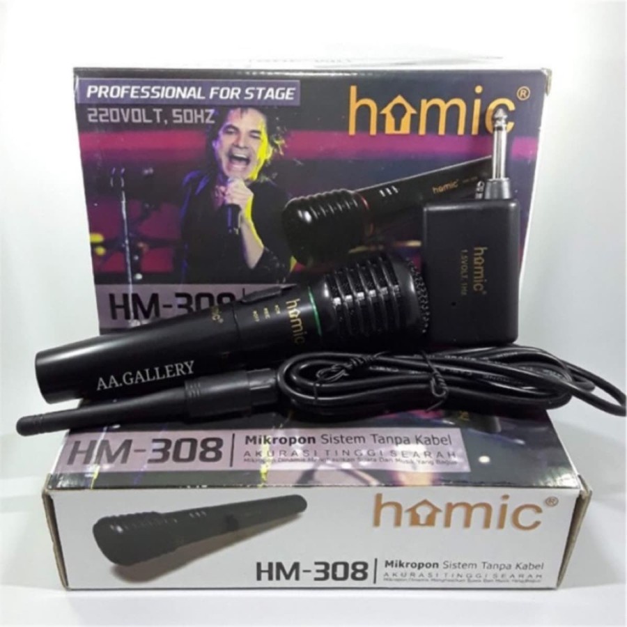 COD MIC WIRELESS SINGLE HOMIC HM-308 / MIC KARAOKE TANPA KABEL HOMIC HM-308 / MICROPHONE SINGEL WIRELESS TANPA KABEL HOMIC HM-306