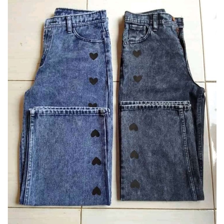 HIGHWAIST KULOT JEANS LOVE/JEANS PANJANG WANITA