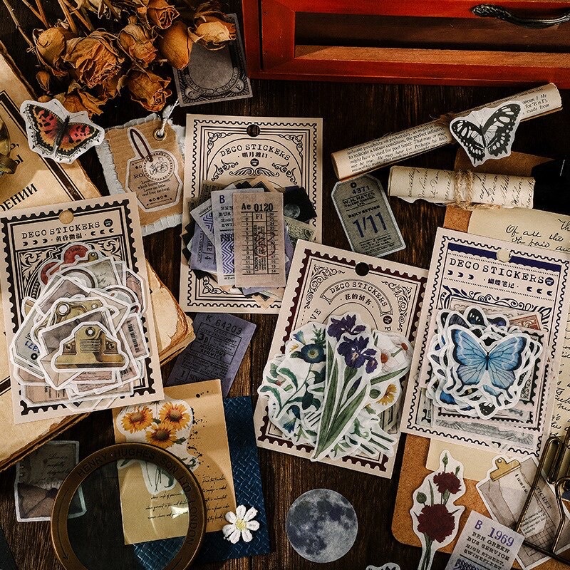 

Vintage Stickers 40 Lembar Stiker Scrapbook Aesthetic Retro Journal 90