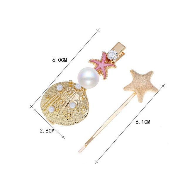 LRC Jepit Rambut Fashion Seashell Starfish Hair Clip Two-piece A58502