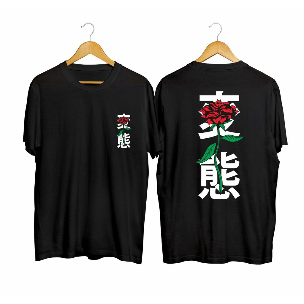 kaos oblong distro mawar kanji black