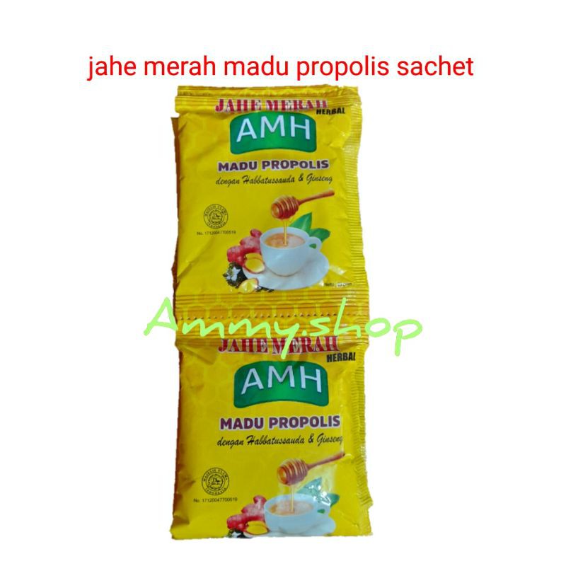 

Jahe Merah Madu Propolis AMH 1renceng isi 10sachet