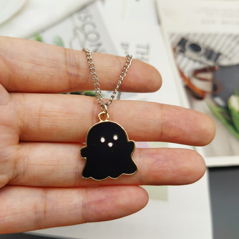 [ Cute Halloween Black White Small Ghost Pendant Necklace For Lover  Copule  ]