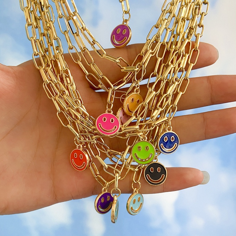 Fashion INS Colorful Enamel Necklace Popular Cute Smiling Lady Necklace Light Luxury Alloy Jewelry