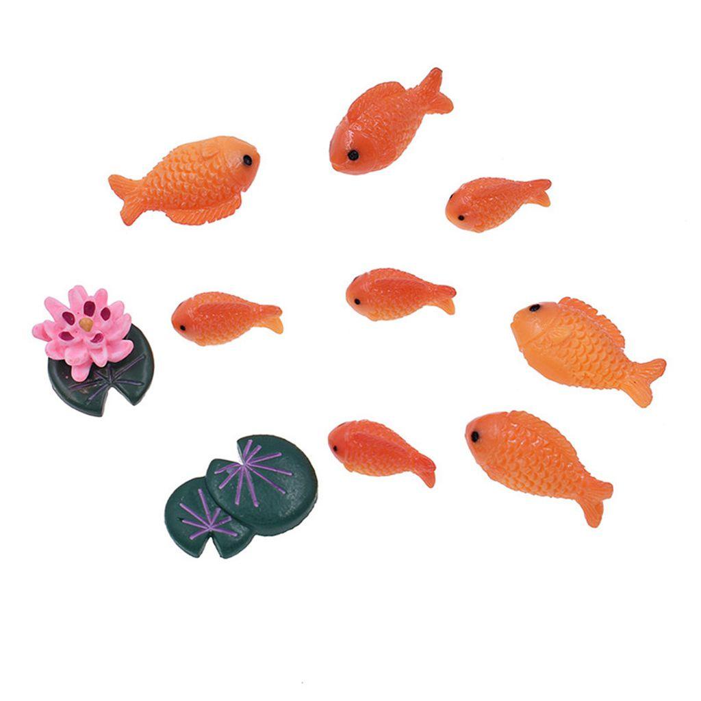 [Elegan] Patung Ikan Mas Mini 5pcs/pack Ornamen Aquarium Ikan Merah Bunga Teratai, Daun Hadiah Anak Kolam Adegan Miniatur