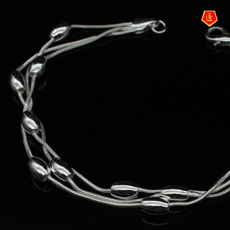 [Ready Stock]Fashion Silver Bead Three-Line Bracelet Cold Style Niche