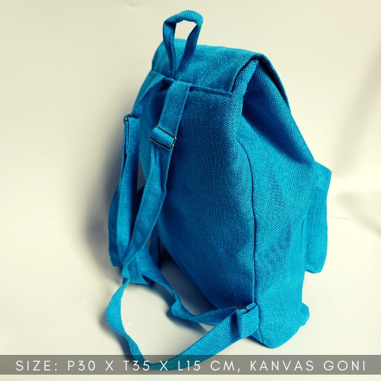 Bayar di Tempat COD Tas Ransel Serut Bahan Kanvas KANTONG Depan Ukuran Medium tas punggung wanita-7