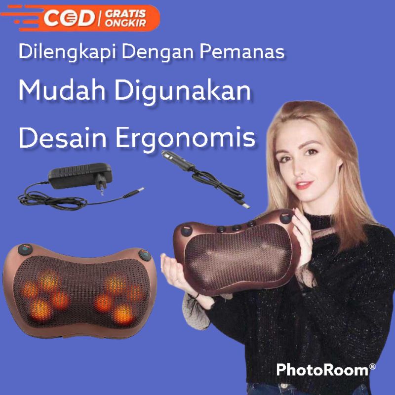 Bantal Pijat listrik Shiatsu Heat Neck Massage Pillow electrik ruokey 12 head 1 button - CHM-8028