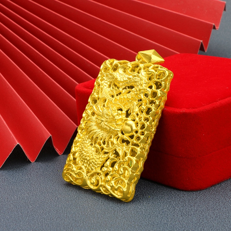 Kalung Desain Zodiak Naga 3D Lapis Emas Asli Kadar 375 Untuk Pria