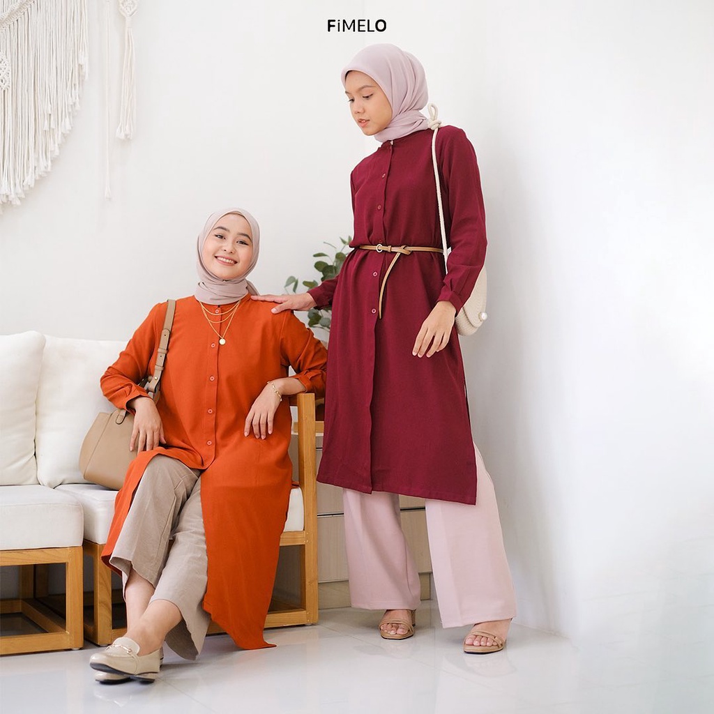 Fimelo Cassy Tunik  (Tunik Polos  Wanita Lengan Panjang)